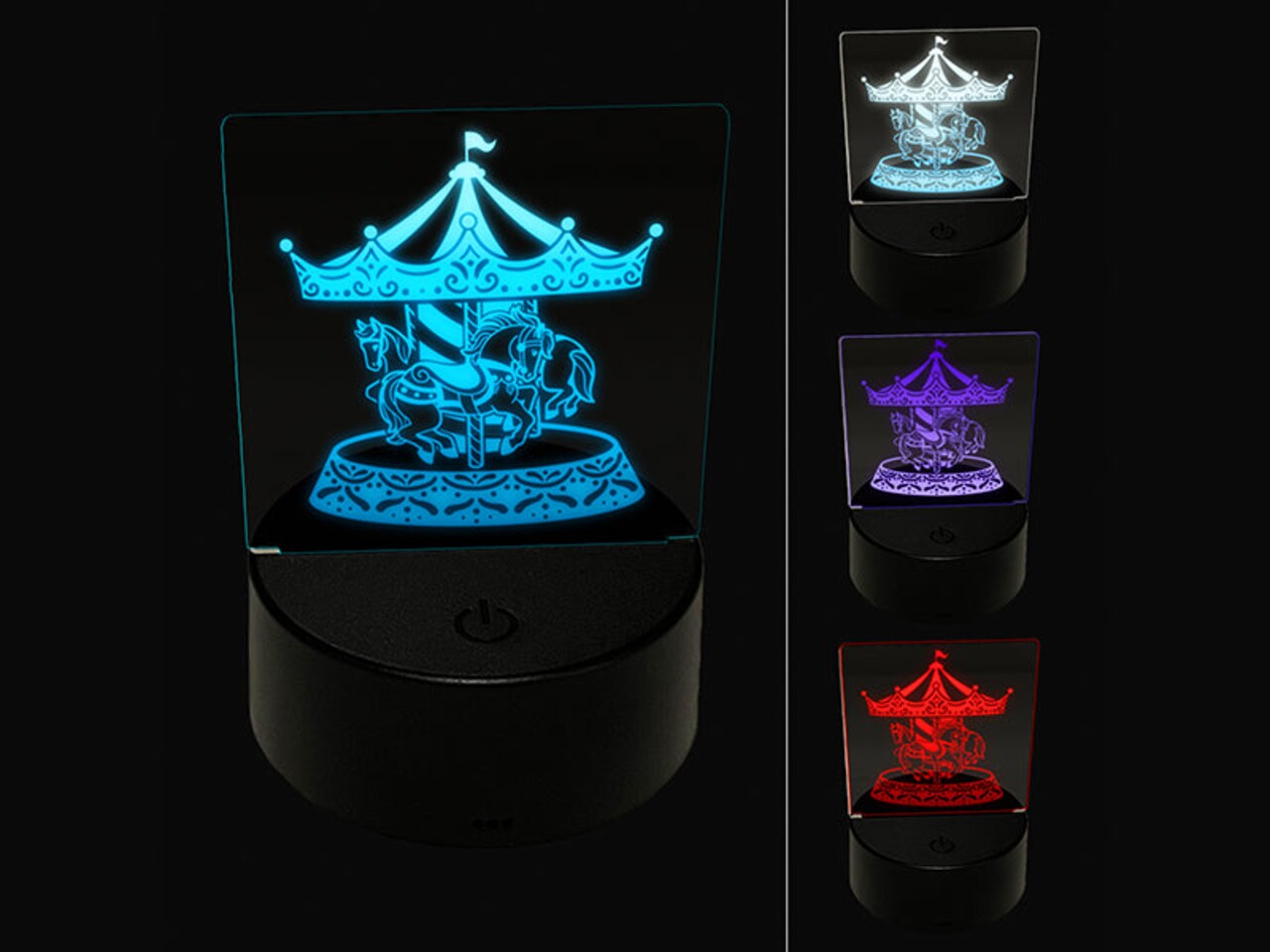 Carousel at a Carnival Fair Amusement Park Merry-Go-Round 3D Illusion LED Night Light Sign Nightstand Desk Lamp